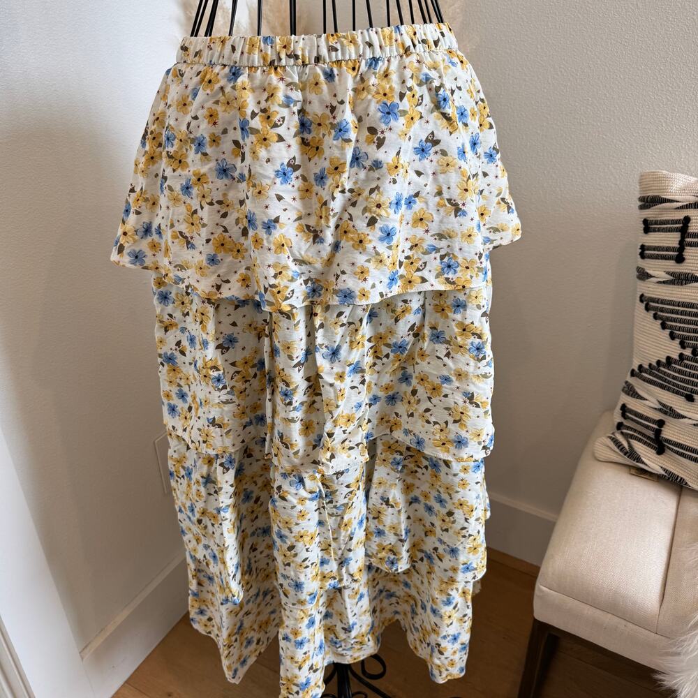 Aritzia Wilfred Volume Skirt LT Birch Yellow Floral Tiered Maxi Flowy Boho NWT-M - Picture 6 of 13